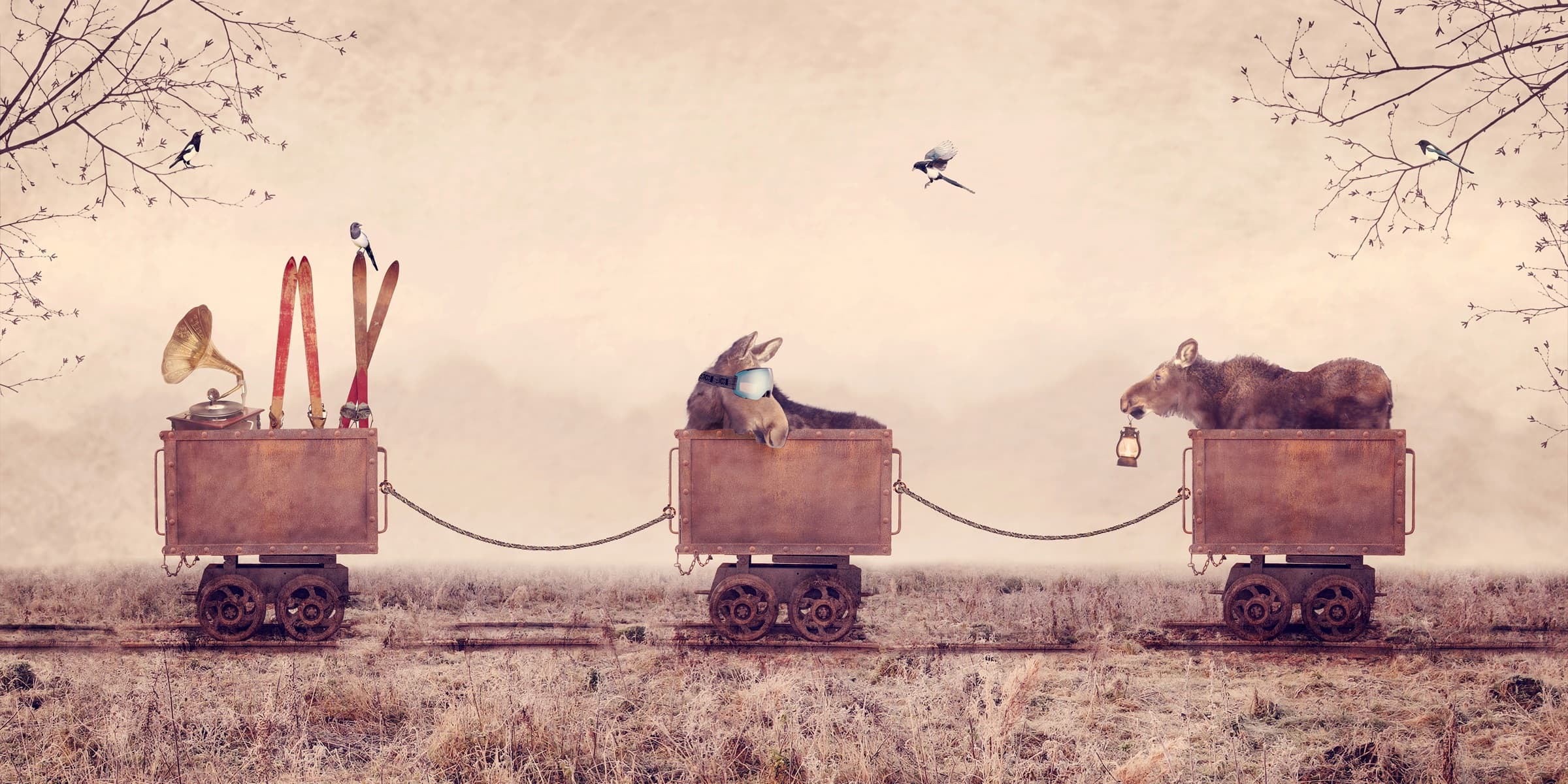 Moose Mining, limited edition fine art print by Dana Klein